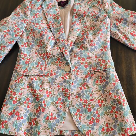 J.Crew Liberty Fabric Floral Stripe Lined Blazer Multi Size 00 Colorful Preppy - Picture 2 of 10